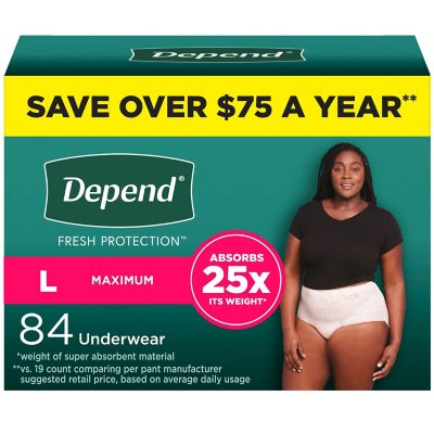  Depend FIT-FLEX Incontinence Underwear for Women, Disposable,  Maximum Absorbency, M, 84 Ct : Health & Household