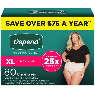 Depend Fresh Protection Incontinence Underwear for Women, Extra Large (80 ct.)