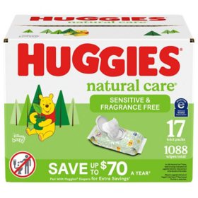 Huggies Natural Care Sensitive, Fragrance Free Baby Wipes, 17 Packs  1088 ct.