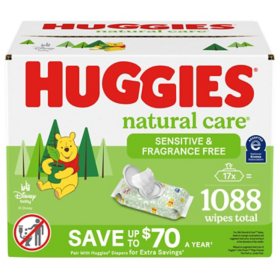 Huggies Natural Care Sensitive Baby Wipes, Fragrance Free, 17 pk., 1088 Wipes