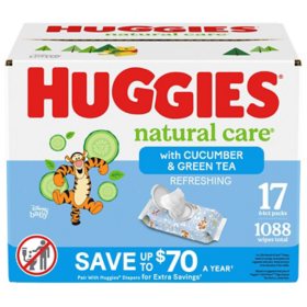 Huggies Natural Care Baby Wipes, Cucumber and Green Tea, 17 pk., 1088 Wipes