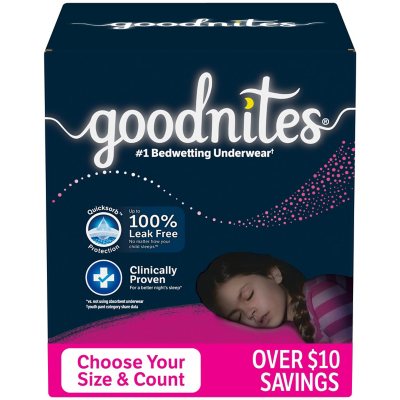Goodnites Nighttime Bedwetting Underwear for Girls (Sizes: Small - Extra  Large) - Sam's Club