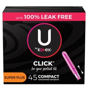 U by Kotex Click for your Perfect Fit Compact Tampons, Unscented - Super Plus, 45 ct.