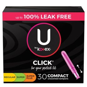 U by Kotex Click for your Perfect Fit Compact Tampons, Unscented - Various Sizes, 30 ct.