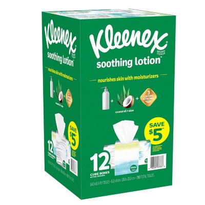 Kleenex Soothing Lotion Facial Tissues, 4 Cube Boxes, 65 White Tissues per  Box, 3-Ply (260 Total) 