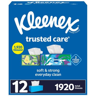 Kleenex Trusted Care 2-ply Facial Tissues, Flat Boxes (160 tissues/box, 12  boxes) - Sam's Club