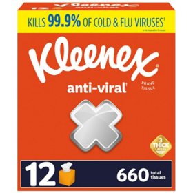 Kleenex Anti-Viral 3-Ply Facial Tissues 12 cube boxes, 55 tissues/box
