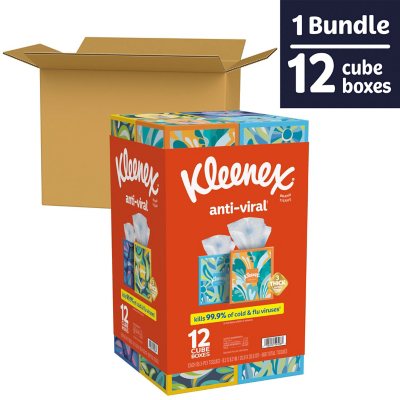 Kleenex Anti-Viral 3-Ply Facial Tissues, Cube Boxes (55 tissues/box, 12  boxes) - Sam's Club