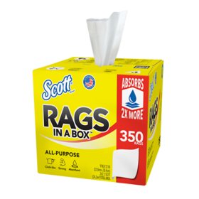 Scott Rags In a Box, White, All Purpose 350 Sheets/Box
