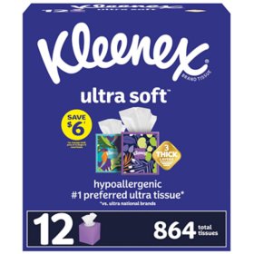 Kleenex Ultra Soft Facial Tissues, 2 Flat Boxes, 110 White Tissues per Box,  3-Ply (220 Total)