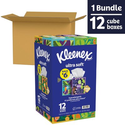 Kleenex Ultra Soft 3-Ply Facial Tissues, Cube Boxes (72 tissues/box, 12 boxes)