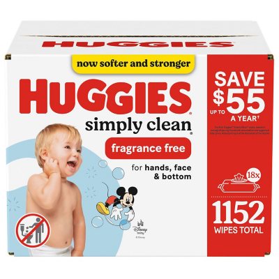 Huggies Simply Clean Unscented Baby Wipes, 18 1152 Wipes
