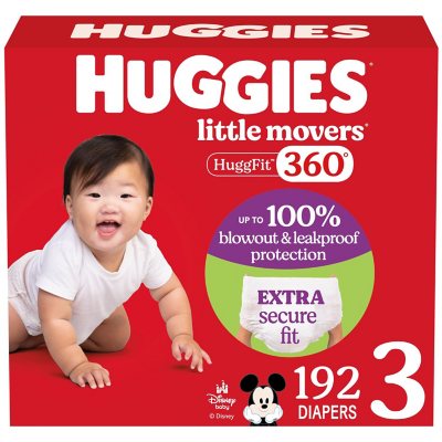 Huggies Little Movers HuggFit 360° Diapers, Size 3:- 3, 192 ct., 16-28 lbs