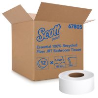 Scott Essential 100% Recycled Fiber JRT Bathroom Tissue, Septic Safe, 2-Ply, White, 1000 ft. (12 rolls)