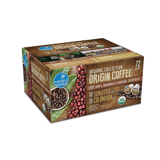Nanland Organic Collection Origin Coffee Variety Pack Single Serve Pods (0.36 oz. ea., 72 ct.)