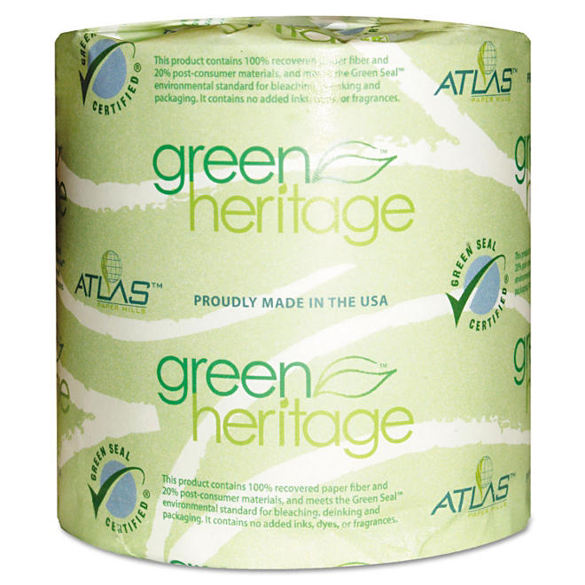 Atlas Paper Mills - Green Heritage Bathroom Tissue, 1-Ply, 1000 Sheets/Roll -  96 Rolls/Carton