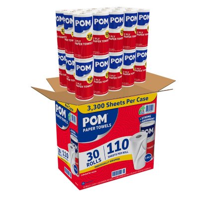 2-Ply Perforated White Paper Towels 110 Sheets/Roll POM™  30 Rolls