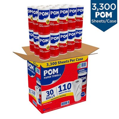 POM Individually Wrapped 2-Ply Paper Towels (110 sheets/roll, 30 rolls) image 2 out of 5