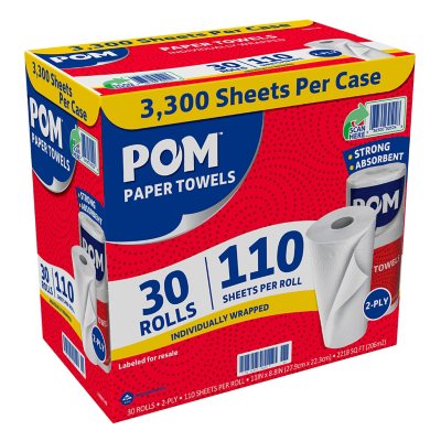 POM Individually Wrapped 2-Ply Paper Towels (110 sheets/roll, 30 rolls) image 5 out of 5