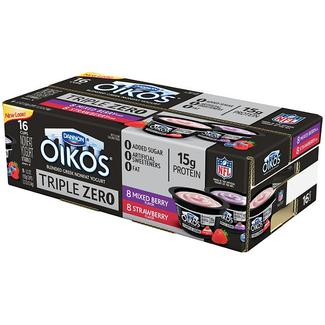 Dannon Oikos Triple Zero Blended Greek Nonfat Yogurt Variety Pack (5.3 oz., 16 ct.)