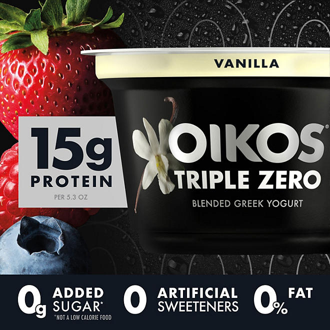 Dannon Oikos Triple Zero Blended Greek Nonfat Yogurt, Variety Pack (5.3 oz., 18 ct.)