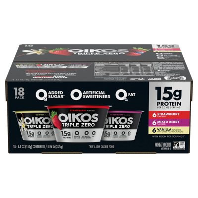 Oikos Triple Zero Mixed Berry Protein Nonfat Greek Yogurt Cups, 4