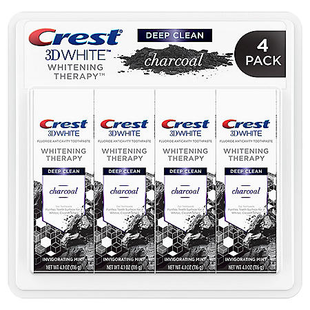 Crest 3D White Whitening Therapy Charcoal Deep Clean Fluoride Toothpaste, Invigorating Mint (4.1 oz., 4 pk.)