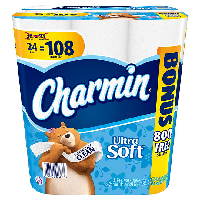 Charmin Ultra Soft Toilet Paper, 24 Bonus Rolls (108 Rolls)