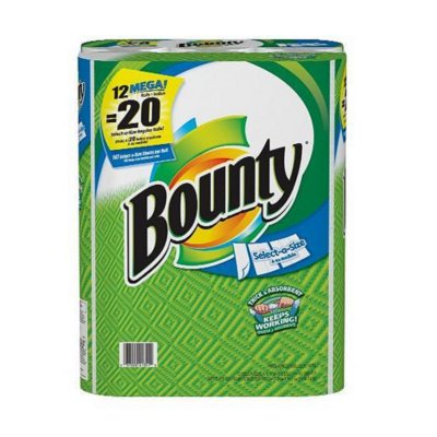 Bounty Select-A-Size Paper Towels, White, 12 MEGA Rolls = 20 Regular Rolls