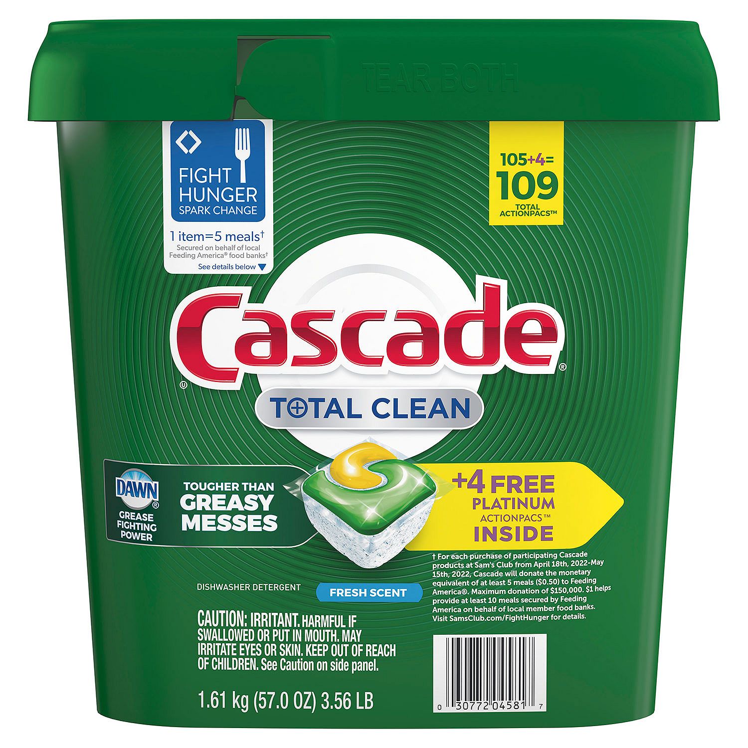 Cascade Total Clean ActionPacs, Dishwasher Detergent, Fresh Scent (105 ...