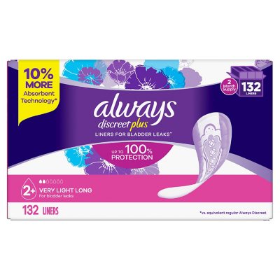 Always Discreet plus Incontinence Liners for Women, Very Light Long (132  ct.) - Sam's Club