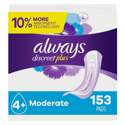 Always Discreet plus Incontinence & Postpartum Pads for Women, Moderate  (153 ct.) - Sam's Club
