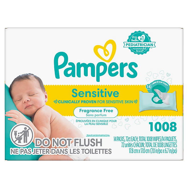 Pampers Baby Wipes, Sensitive Perfume Free, 14 Pop-Top Packs (1008 ct.)