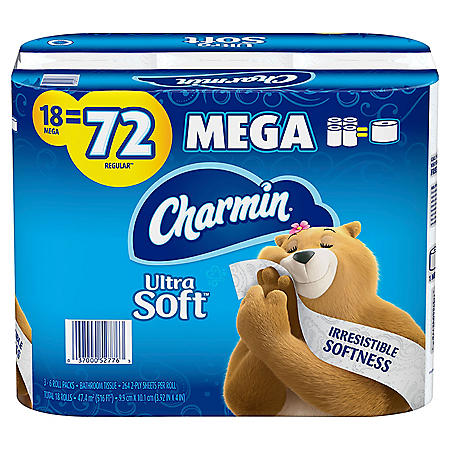 Charmin Ultra Soft Toilet Paper (264 sheets/roll, 18 Super Mega rolls)