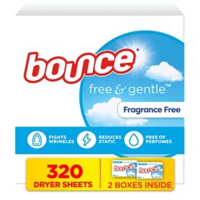 Bounce Free & Gentle Dryer Sheets, Unscented, 320 ct.