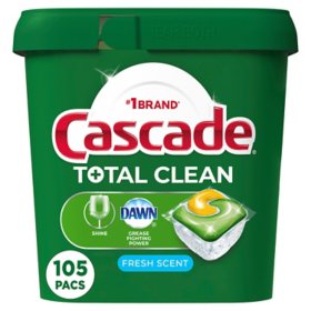 Cascade Total Clean ActionPacs, Dishwasher Detergent Pacs, Fresh Scent 105 ct.