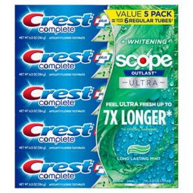 Crest Complete Whitening + Scope Outlast Ultra Toothpaste (6.5 oz., 5 pk.)