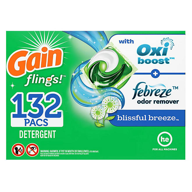 Gain Flings! Liquid Laundry Detergent Pacs, Blissful Breeze (132 ct.)