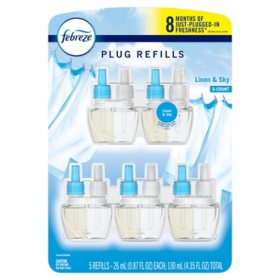 Febreze PLUG Odor-Eliminating Air Freshener Refills, Linen & Sky (5 refills)