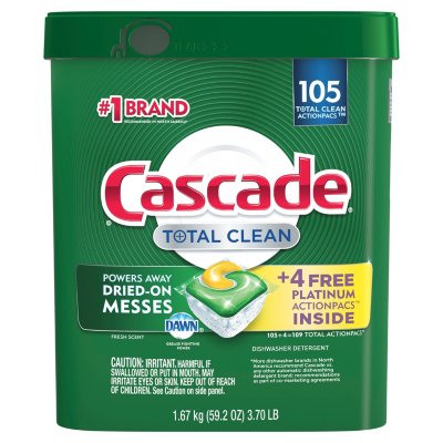 Cascade Total Clean ActionPacs, Dishwasher Detergent, Fresh Scent (105 ...