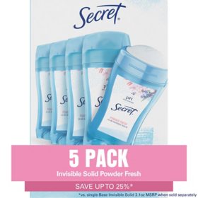 Secret Invisible Solid Antiperspirant and Deodorant, Powder Fresh, 2.1 oz., 5 pk.