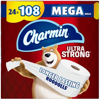 Charmin Ultra Strong Toilet Paper Bulk Mega Rolls (308 sheets/roll, 24  rolls) - Sam's Club