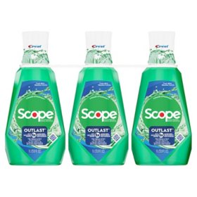 Crest Scope Outlast Mouthwash, Fresh Mint, 33.8 oz., 3 pk.