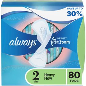 Always Infinity FlexFoam Heavy Flow Pads with Flexi-Wings, Unscented - Size 2, 80 ct.