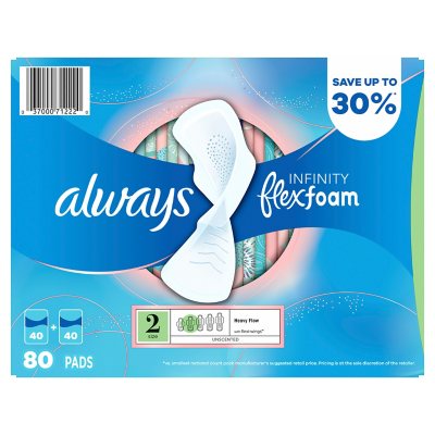 Always Infinity FlexFoam Pads for Women Size 2 Heavy Flow