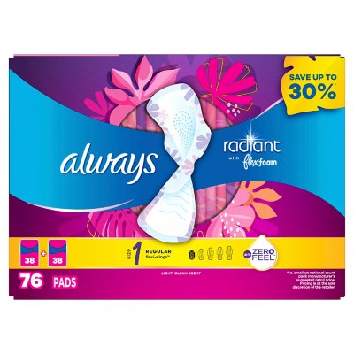 Always Radiant Pads Overnight Wing - 10 ea