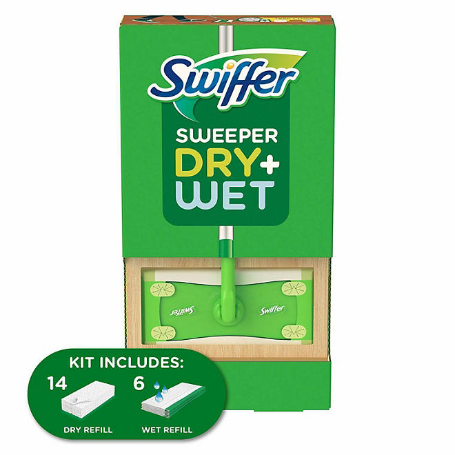 Swiffer Sweeper Dry + Wet Sweeping Kit 1 Sweeper, 14 Dry Cloths, 6 Wet Cloths