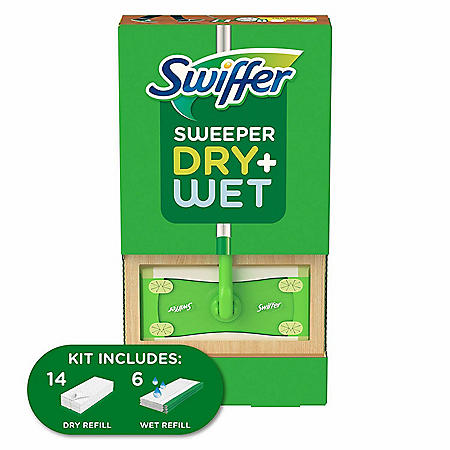 Swiffer Sweeper Dry + Wet Sweeping Kit (1 Sweeper, 14 Dry Cloths, 6 Wet Cloths)