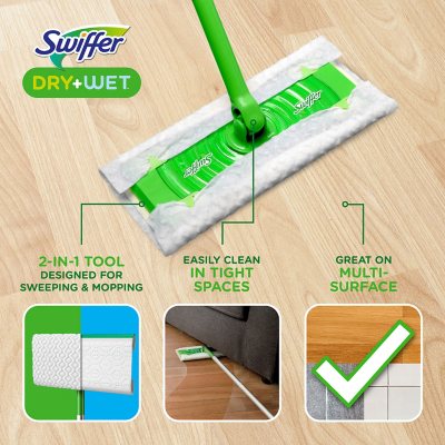 Swiffer Sweeper Dry + Wet Sweeping Kit (1 Sweeper, 14 Dry Cloths, 6 Wet  Cloths) - Sam's Club