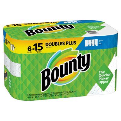 Bounty Select-A-Size Paper Towels, White, 6 Double Plus Rolls = 15 ...